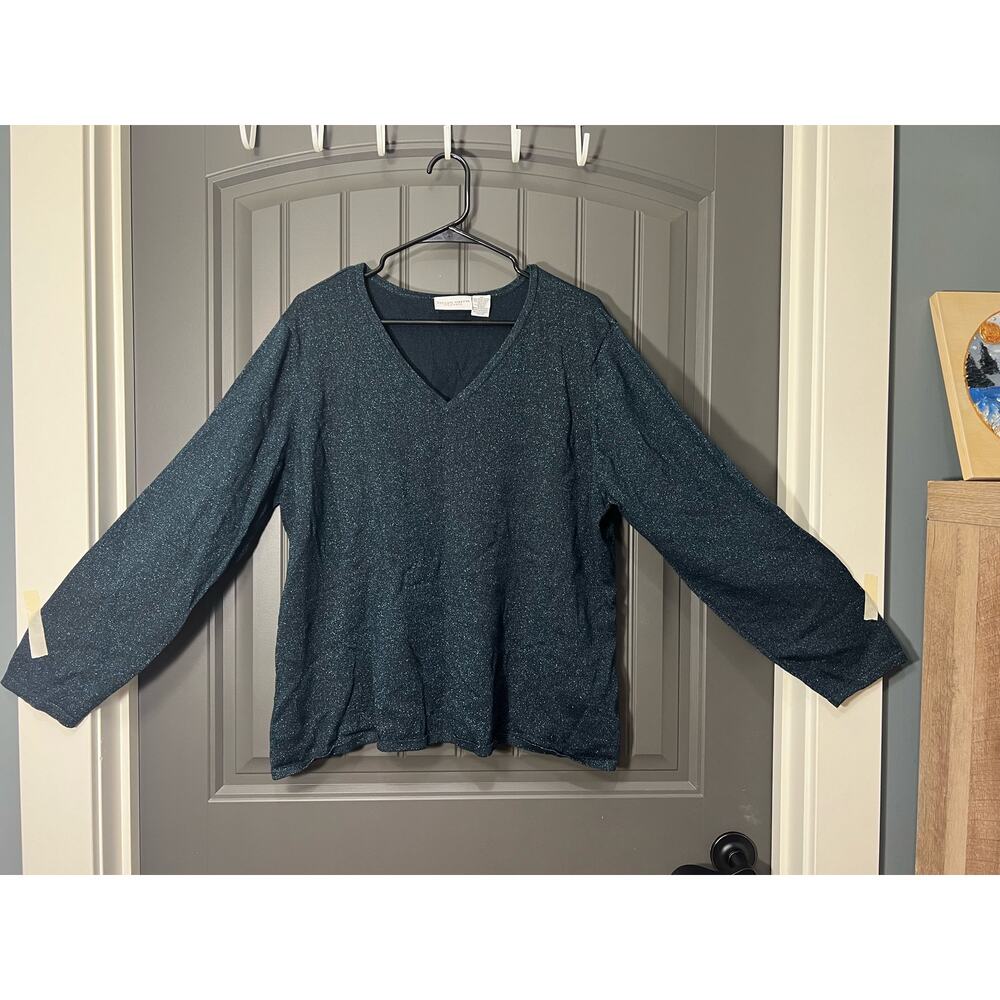 Jaclyn Smith Dark Green Shimmery V-Neck Sweater Size 2x